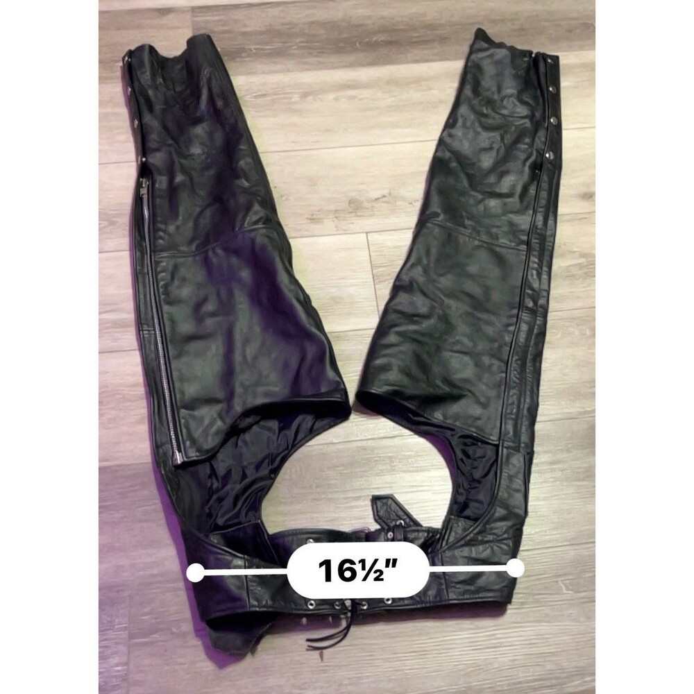Men's Leather Riding Chaps by Silver Bike Size L Biker Wear - Picture 3 of 10